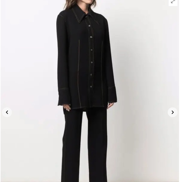 ✨ Nanushka "Ong" Black Contrast Stitch Dagger Collar Shirt ✨ Size Med EUC $467 - Picture 2 of 10